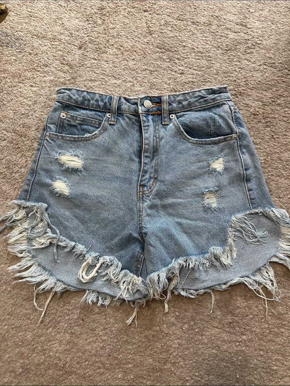 Signature Light Blue Frayed Hem Distressed Denim Shorts
